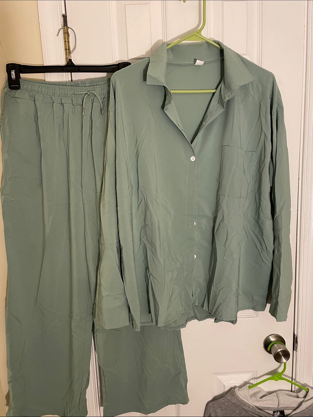 EZCare Sage Crepe Polyester 2Pc Pants and Shirt set 2X